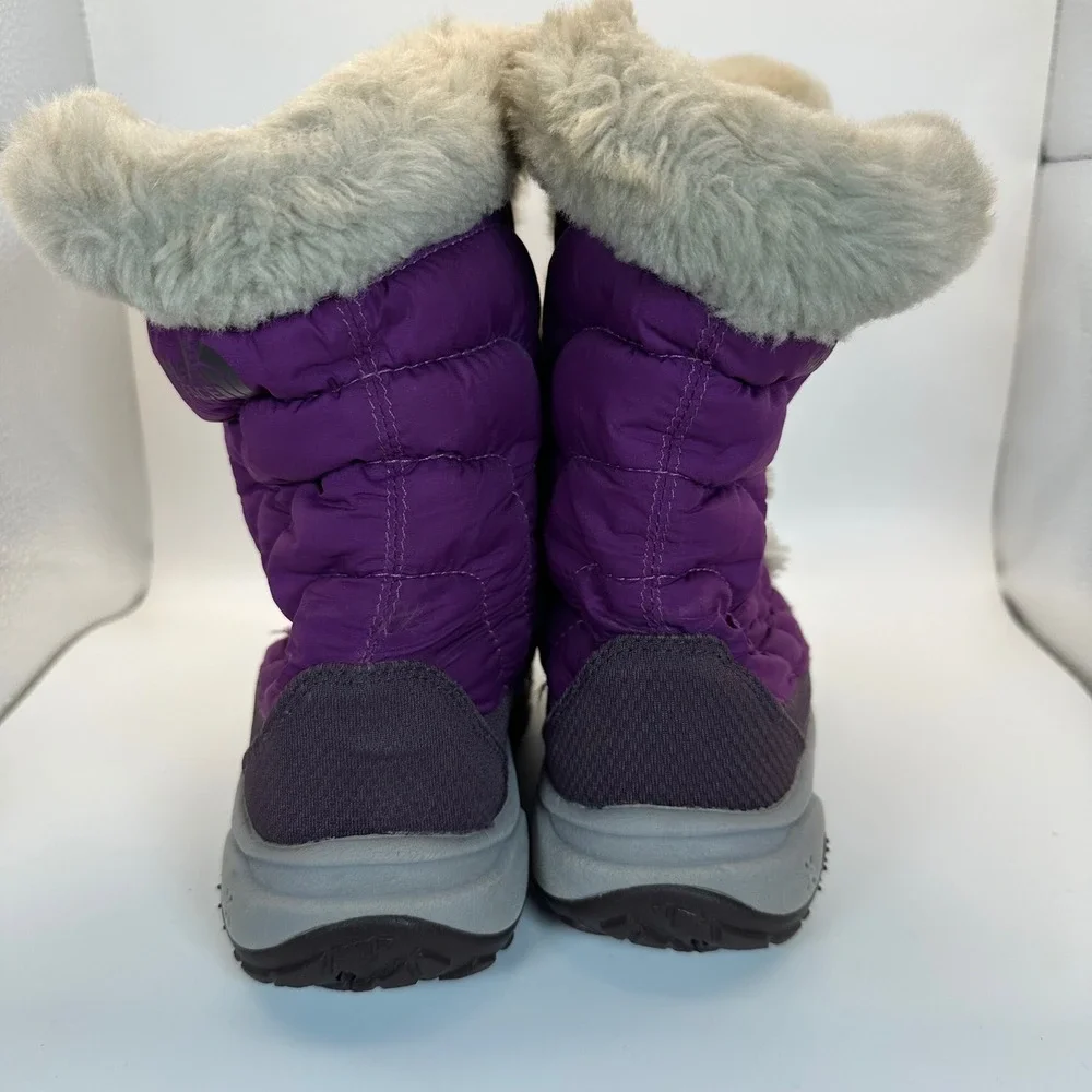The North Face Snow Boots Kids 1 Purple Faux Fur Trim Quilted Winter Gorpcore